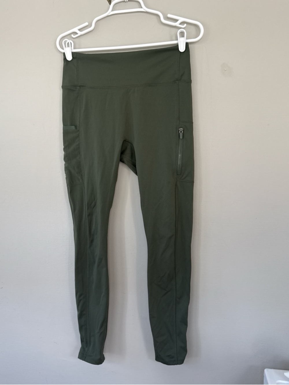 Fabletics Olive Green High-Waist Leggings with Zip Pocket